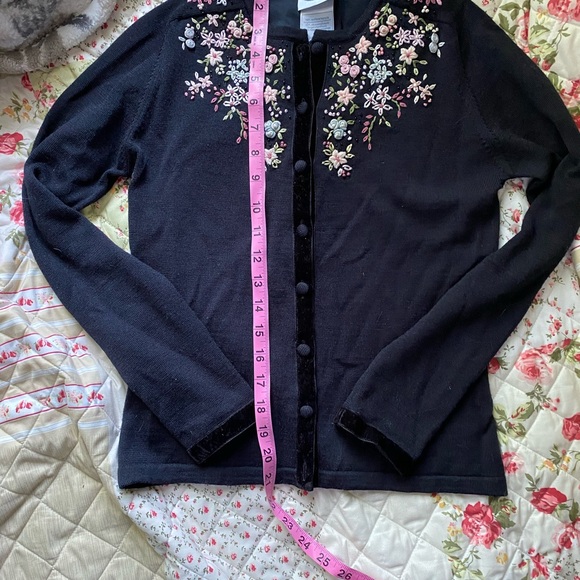 Black embroidered floral wool Laura Ashley cardigan - Picture 3 of 6